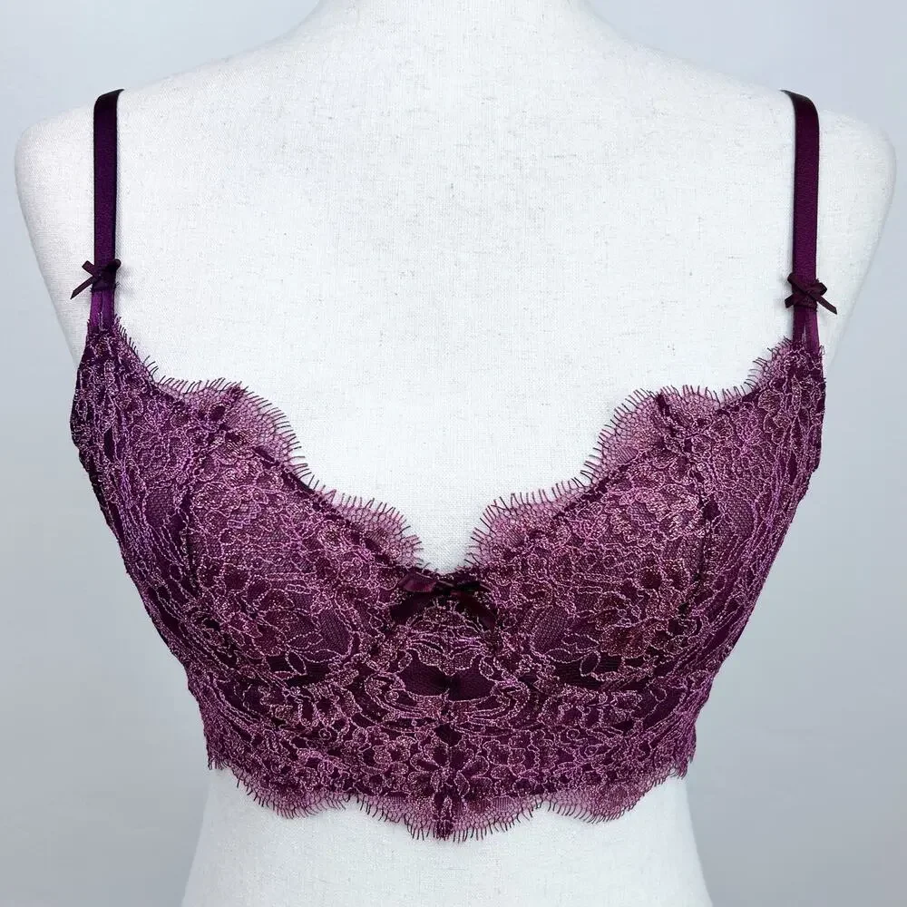 Victoria's Secret Dream Angels Push-Up Without Padding Purple Gold Lace Bra 32D